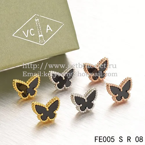 Van Cleef & Arpels Sweet Alhambra Butterfly Earrings Pink Gold With Black Onyx Mother Of Pearl