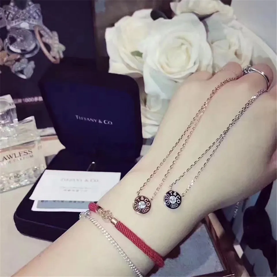 Tiffany 1837 Copy Circle Pendant With One Diamond Necklace Silver/ Rose Gold Gift For Girls 33285973/33286007