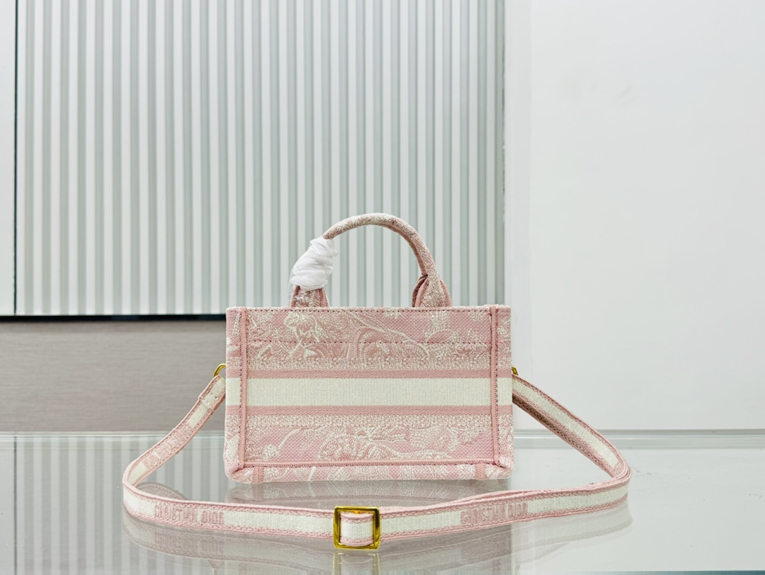 Dior Book Tote Mini Pink Tiger Embroider Shoulder Bag Handbag