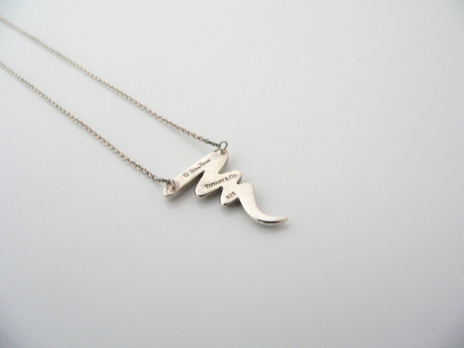 Tiffany & Co Silver Scribble Zig Zag Necklace Pendant Squiggle 16.5 In Gift Love