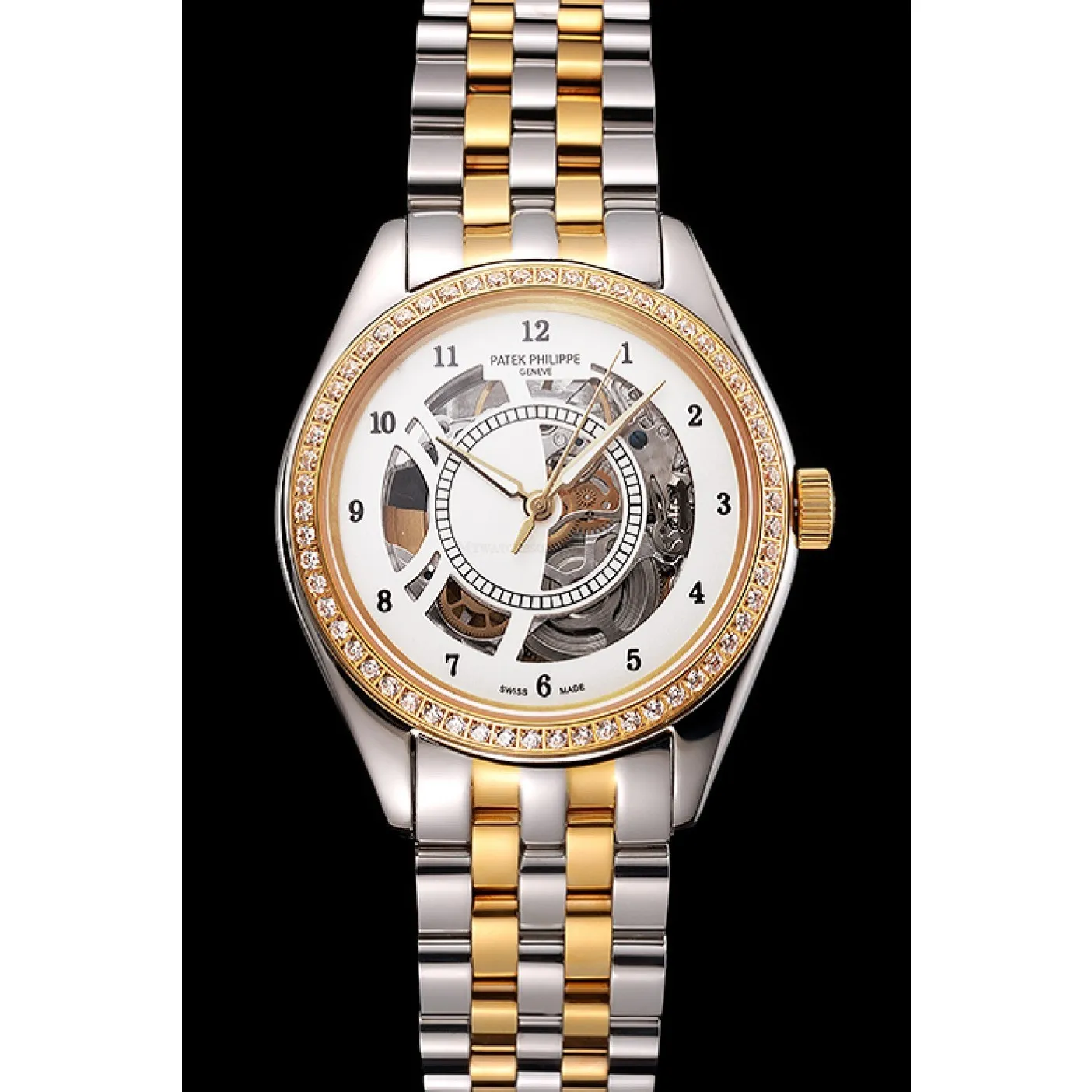 Calatrava Openworked Dial White 37 mm, Steel & Yellow Gold
