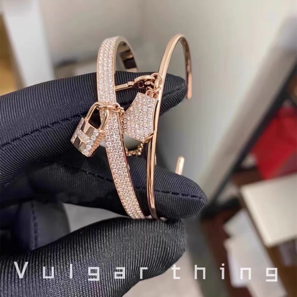 Hermes Kelly Clochette Double Cuff Bracelet, Diamonds, Three Colors