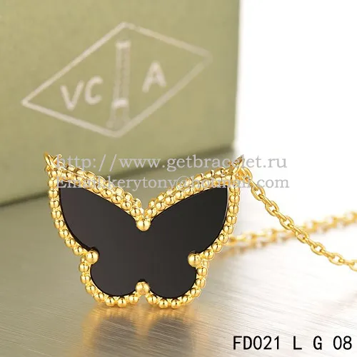 Van Cleef Arpels Lucky Alhambra Butterfly Pendant Yellow Gold With Black Onyx Mother Of Pearl