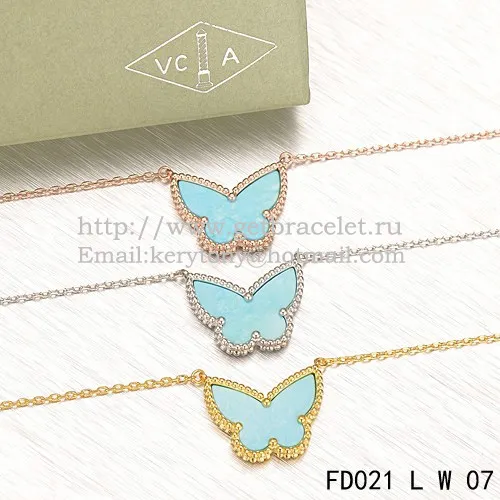Van Cleef Arpels Lucky Alhambra Butterfly Pendant White Gold With Turquoise Mother Of Pearl