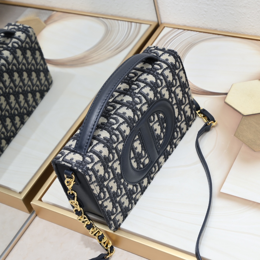 Dior CD Signature Mini Chain Handbag Blue Shoulder Bag Handbag