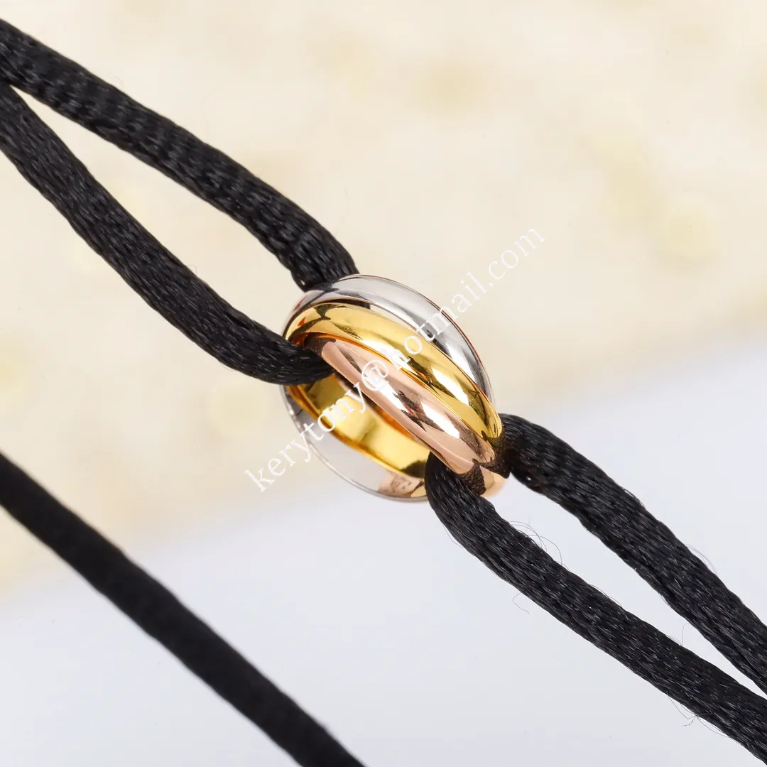 Unique Style Cartier Trinity Black Rope Bracelet White Gold/Yellow God/Rose Gold B6016700 Fake