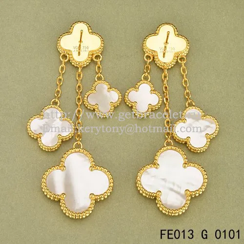 Van Cleef & Arpels Magic Alhambra 4 Motifs Earrings Yellow Gold With White Mother Of Pearl