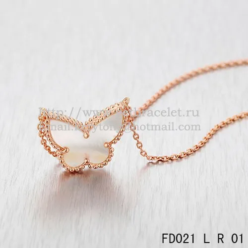 Van Cleef Arpels Lucky Alhambra Butterfly Pendant Pink Gold With White Mother Of Pearl