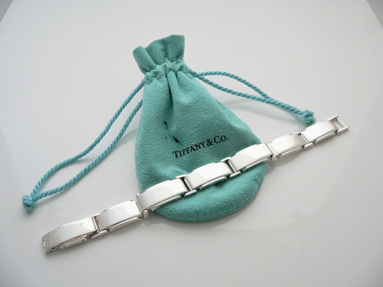 Tiffany & Co Metropolis Link Silver Bracelet Bangle 7 Inch Chain Rare Pouch Gift