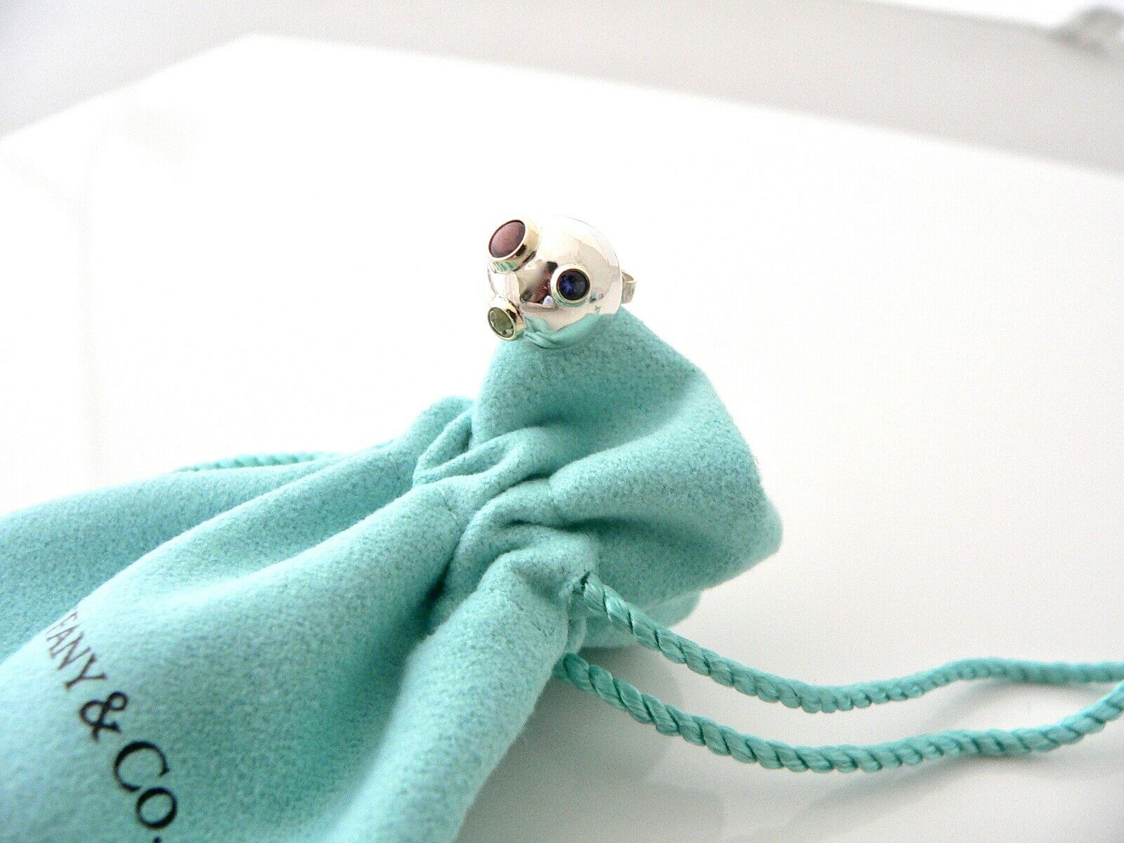 Tiffany & Co Silver 18K Gold Gemstone Etoile Peridot Sapphire Earrings Studs