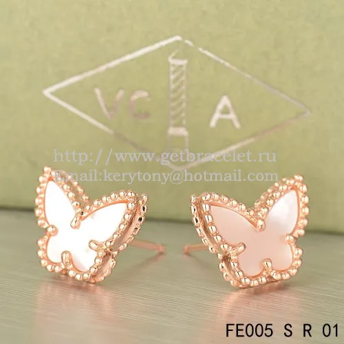 Van Cleef & Arpels Sweet Alhambra Butterfly Earrings Pink Gold With White Mother Of Pearl