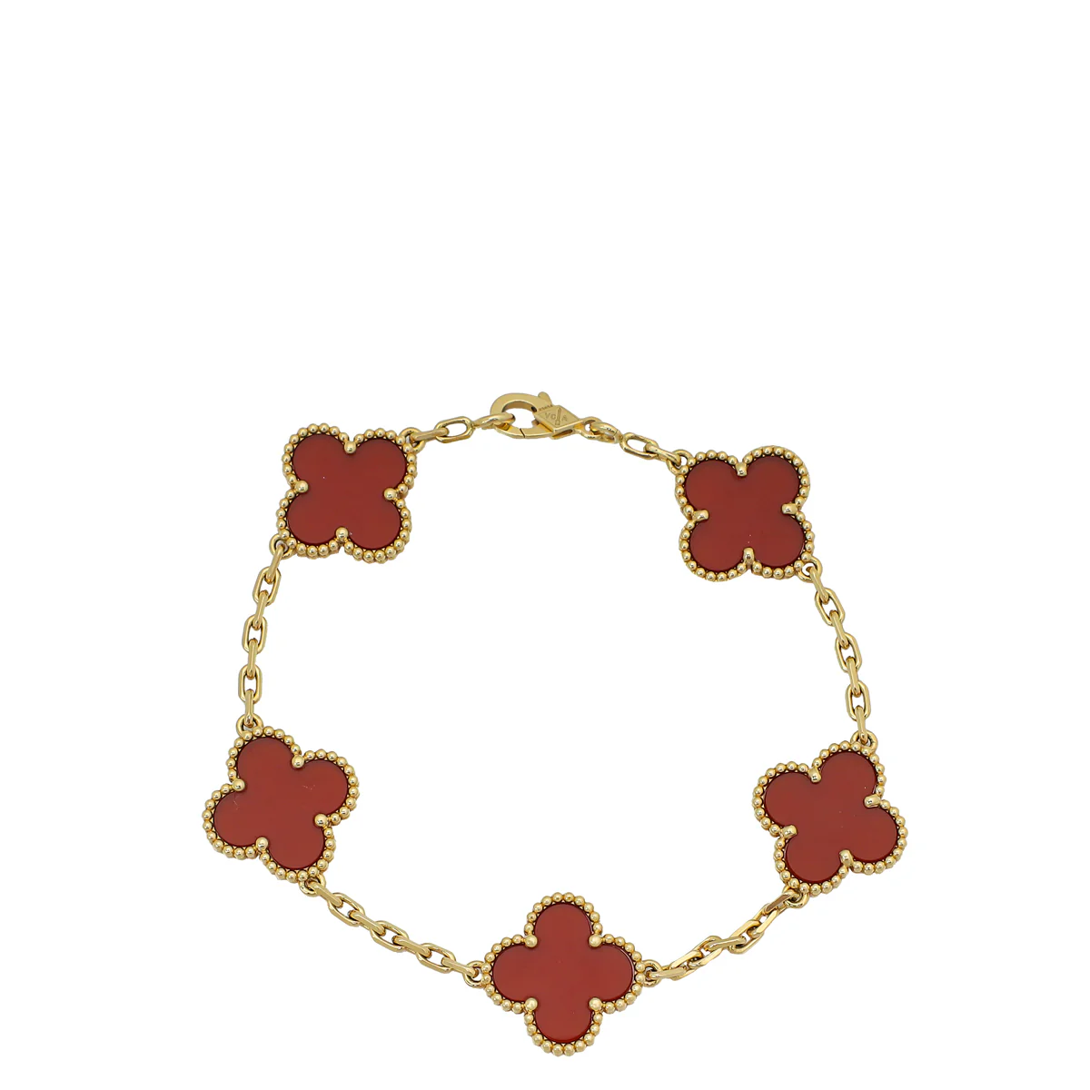 Van Cleef & Arpels 18K Yellow Gold Carnelian Vintage Alhambra 5 Motifs Bracelet