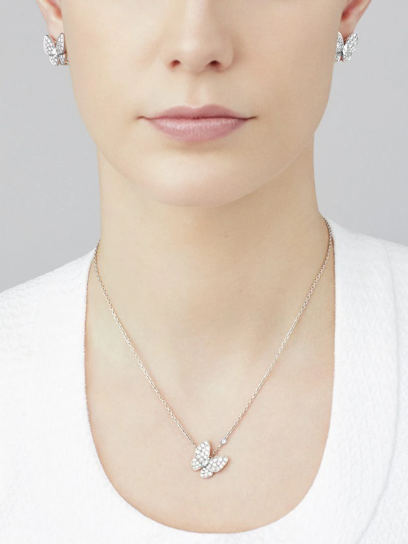 Van Cleef & Arpels Butterfly Stud Earrings with Diamonds, Two Butterfly earrings