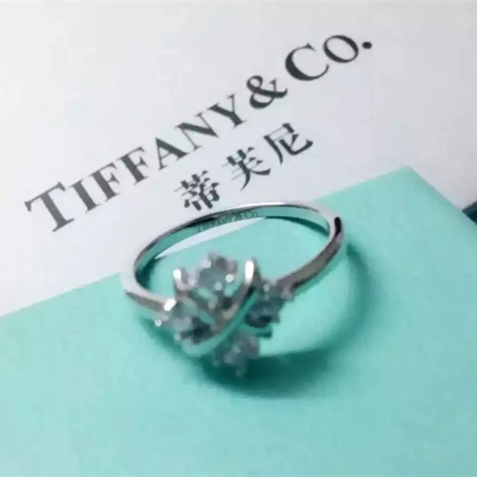 Tiffany & Co. Schlumberger Lynn Ring Diamonds Sterling Silver Jewelry Valentine Gift GRP03329