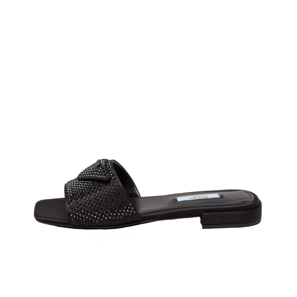 Prada Flat Bottom Band Drill Slide Sandal (Replica)