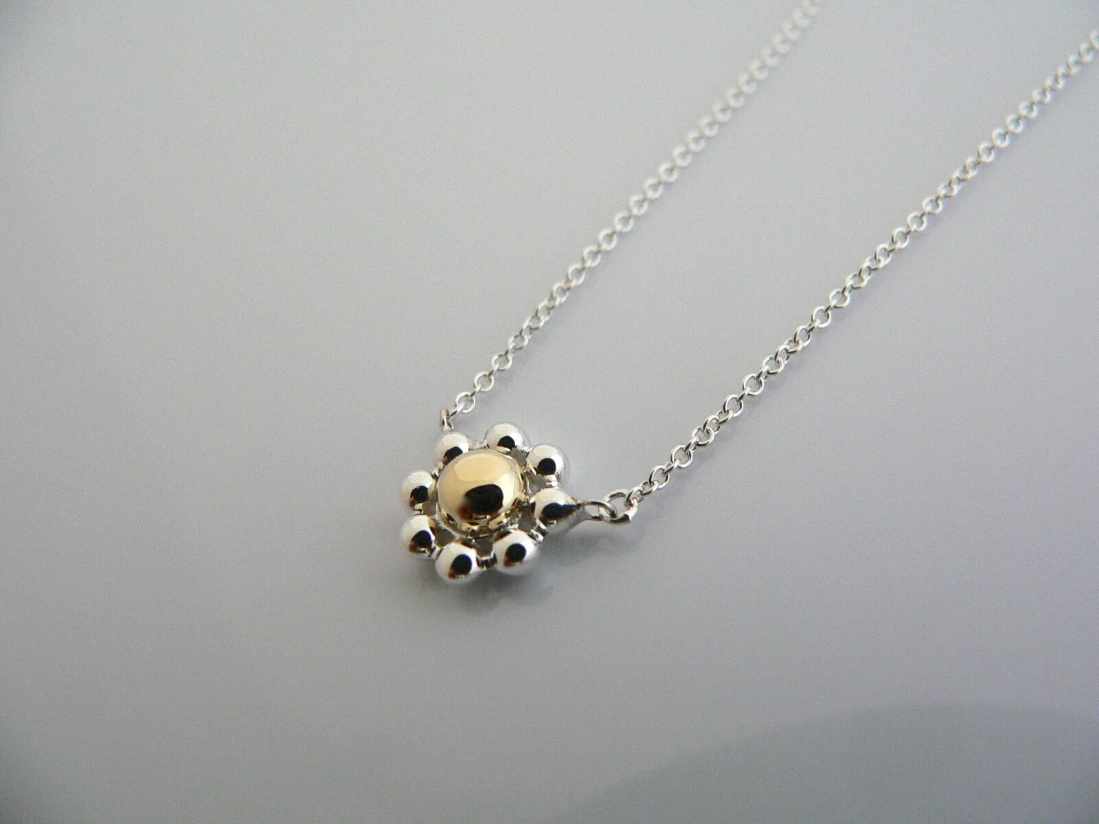 Tiffany & Co Silver Gold Jolie Bead Flower Necklace Pendant Charm Gift 17 Inches