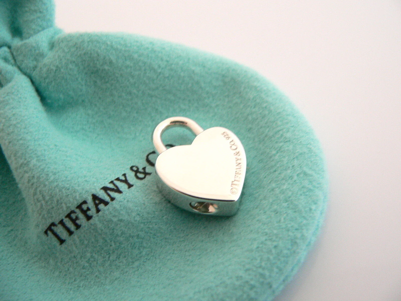 Tiffany & Co Silver Love Match Heart Padlock Pendant Charm Rare Pouch Gift Cool