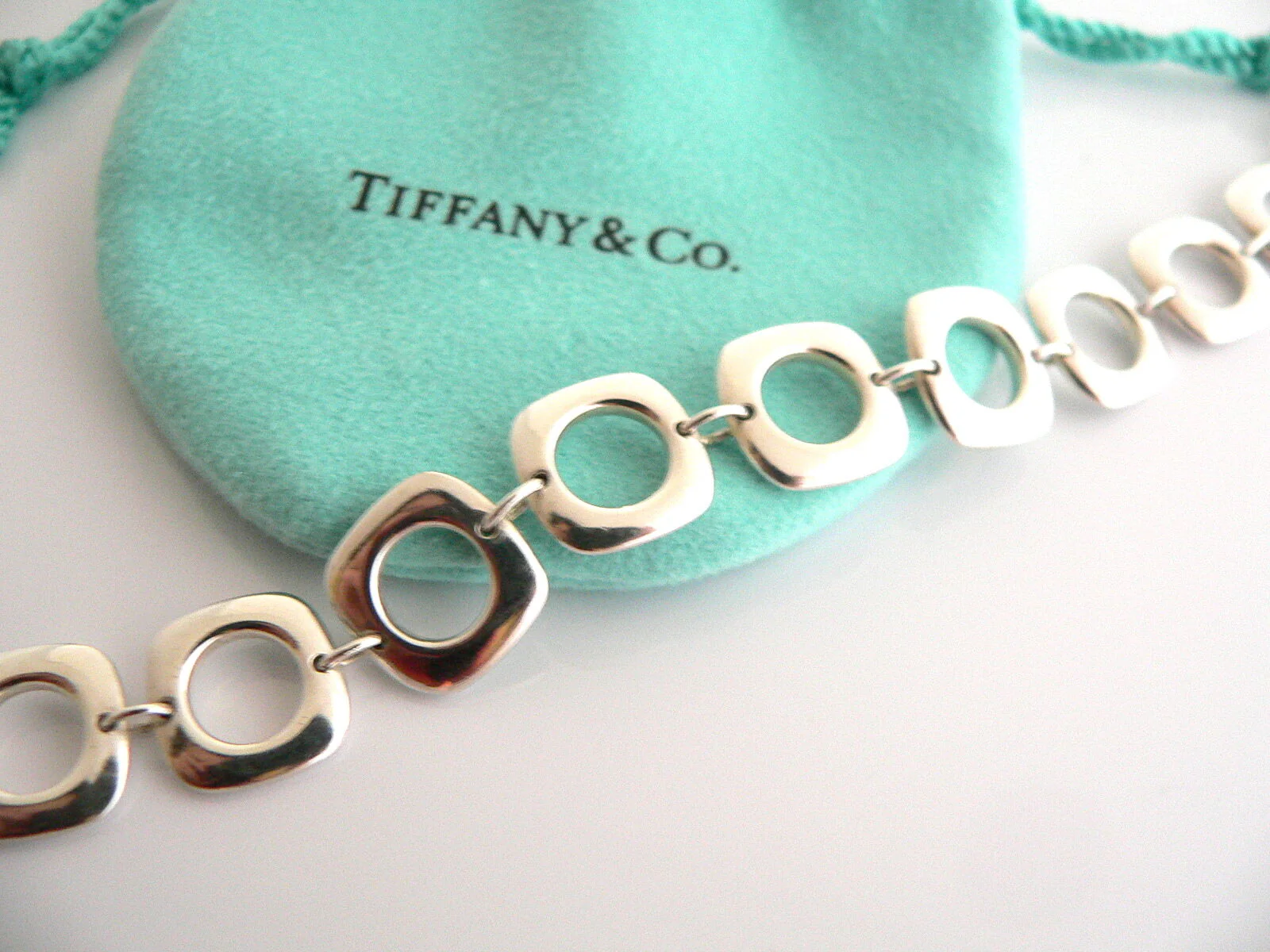 Tiffany & Co Silver Cushion Square Toggle Link Bracelet Bangle Chain 7.5 In Gift