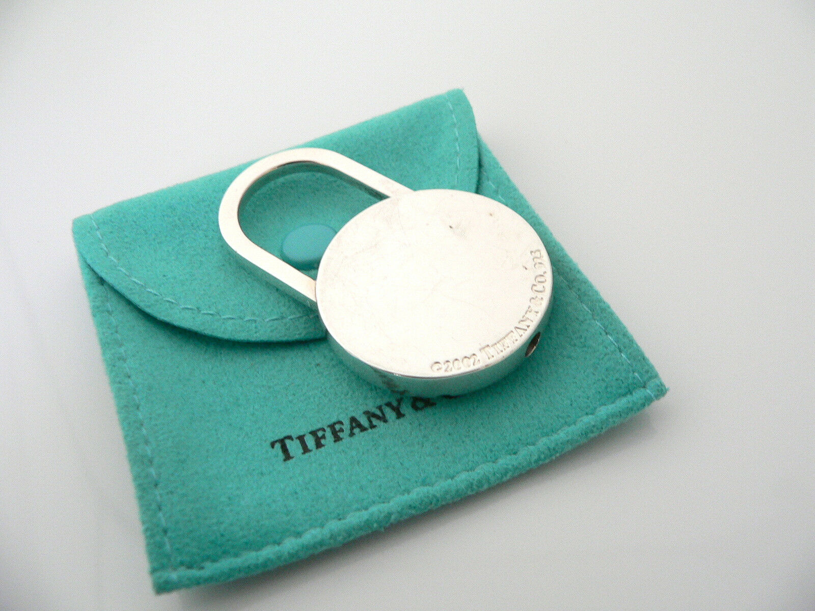Tiffany & Co Silver Tennis Ball Key Ring Key Chain Keychain Padlock Gift Pouch