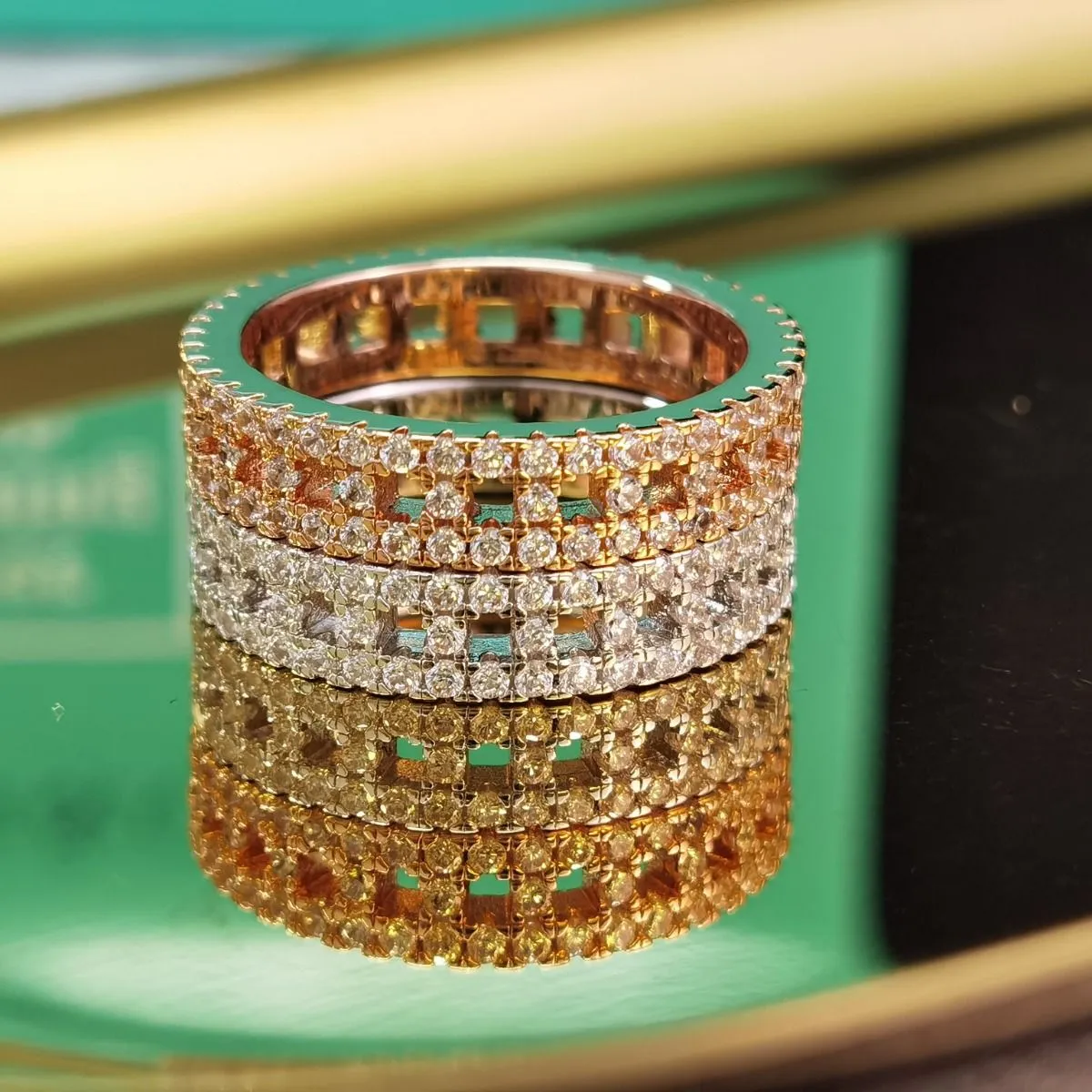 Nice Price Tiffany Female Tiffany T Paved Diamonds 5.5MM True Wide Ring White Gold/ Yellow Gold