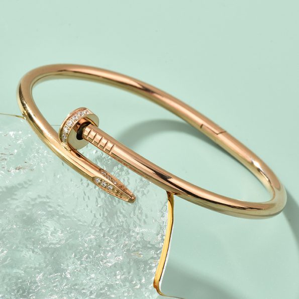 Cartier Nail Bracelet Dupe, White Gold & Rose Gold & Yellow Gold with Diamonds