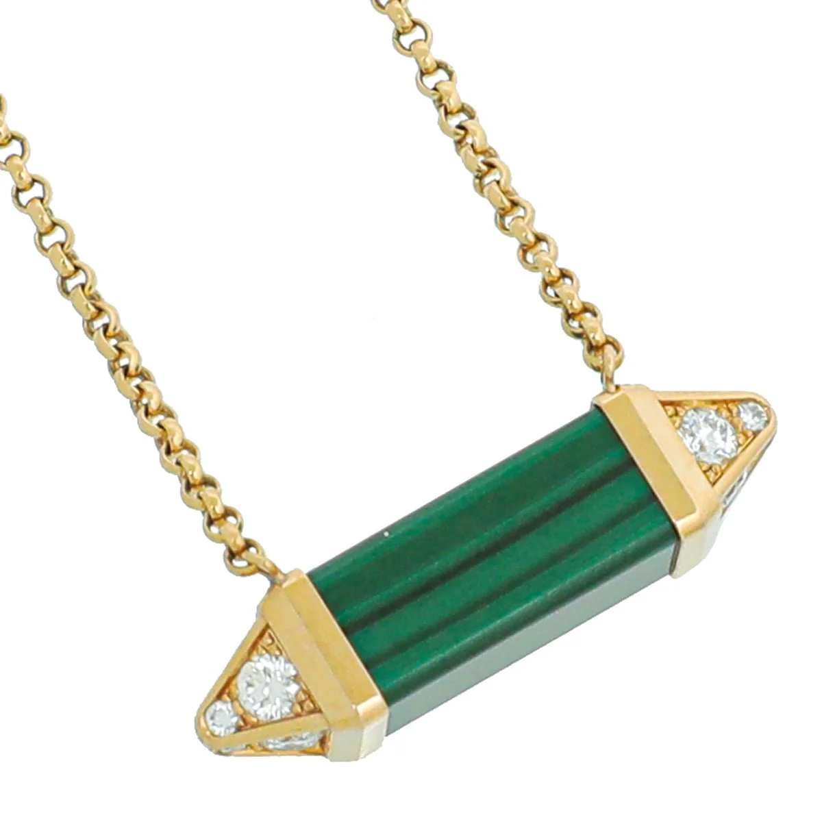 Cartier 18K Yellow Gold Malachite Diamond Les Berlingots De Cartier Necklace Medium Model