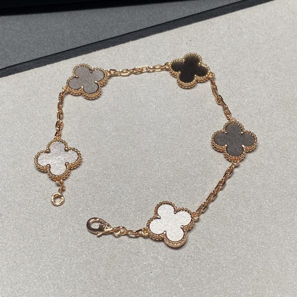 Van Cleef Bracelet Dupe, Silver Sheen Obsidian Clover