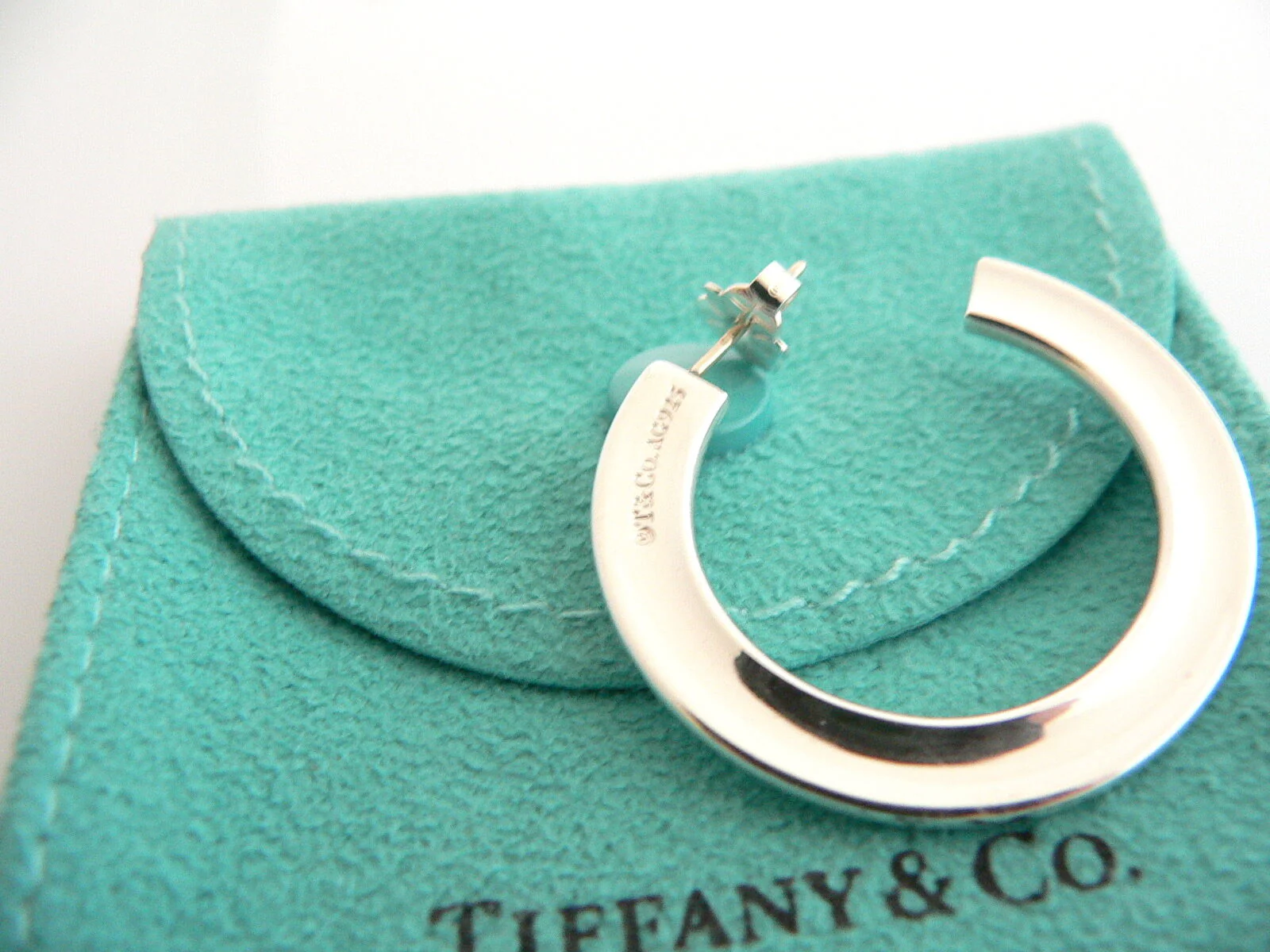 Tiffany & Co 1837 Hoop Earrings Silver Circle Round Gift Pouch Love Flat