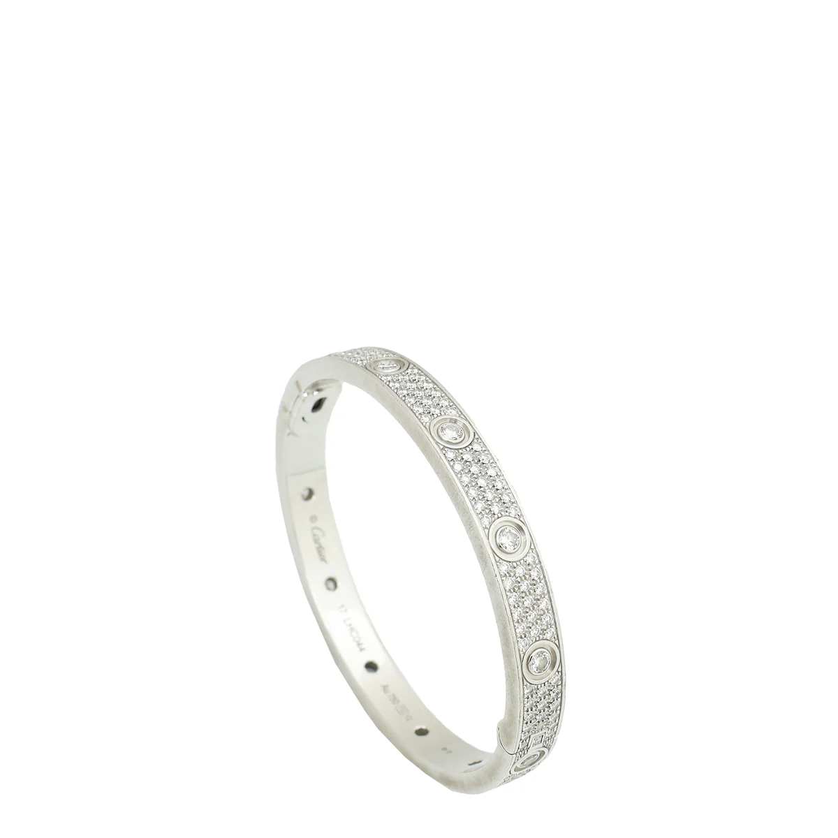 Cartier 18K White Gold Love Paved Diamond Bracelet 17