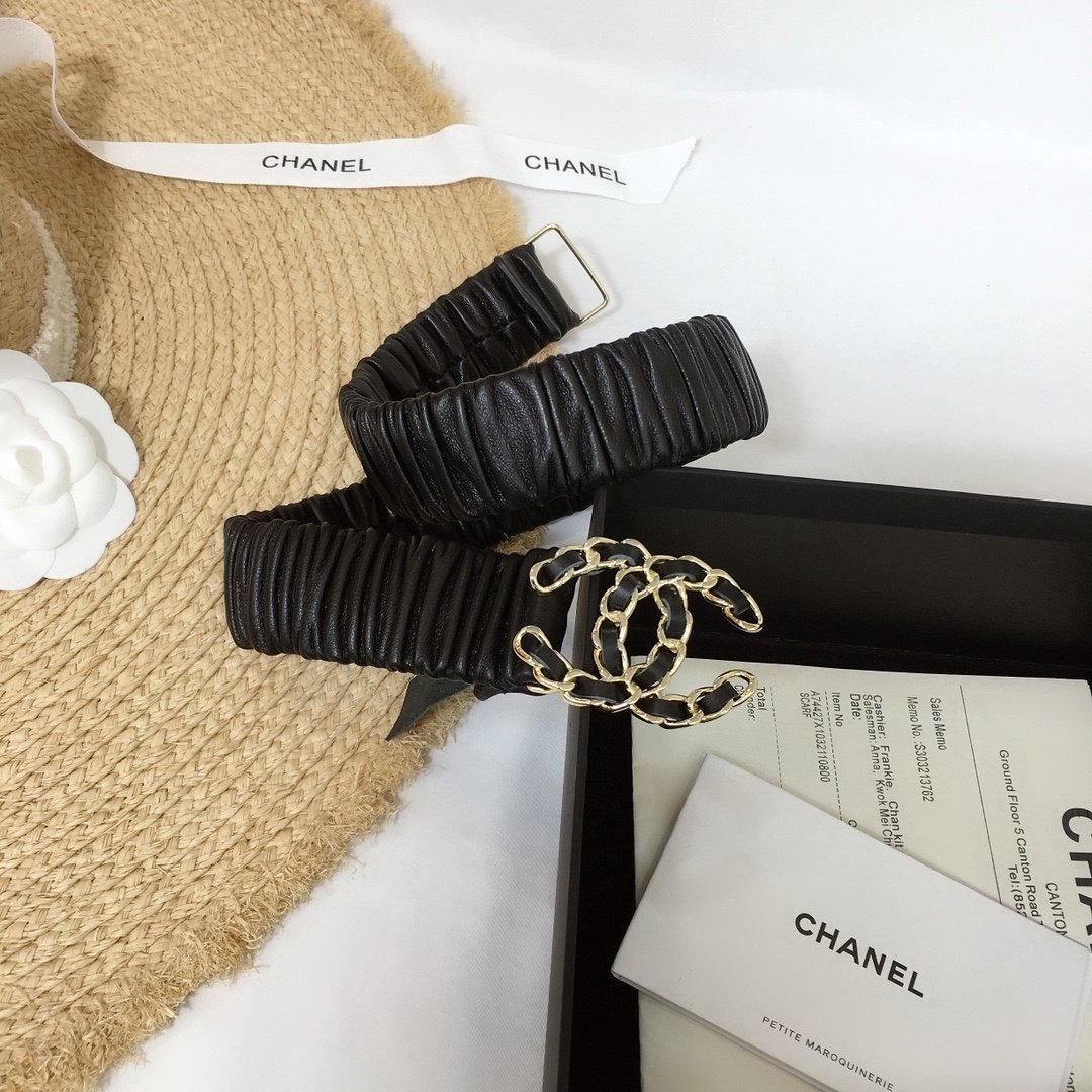 Chanel Belt With Double C Buckle Black Gold-Tone Metal and Strass Women Belt 30MM