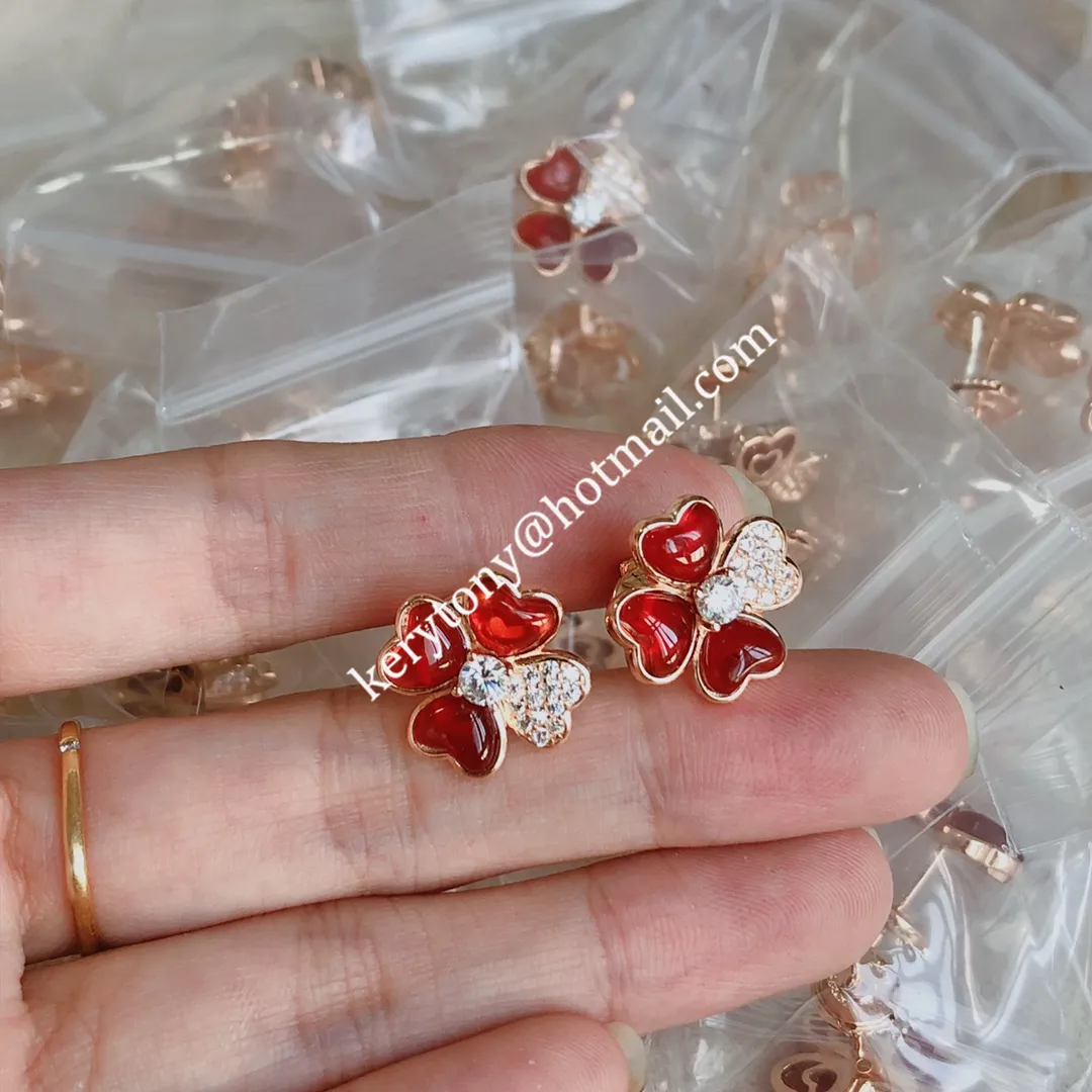 Most Fashion Van Cleef Arpels Cosmos Earrings Rose Gold With Diamond White/Red/Black/Green Online