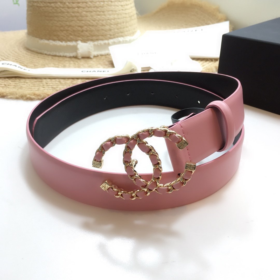 Chanel Belt With Double C Buckle Pink with Gold mix Pink Hardware Women Belt 30MM