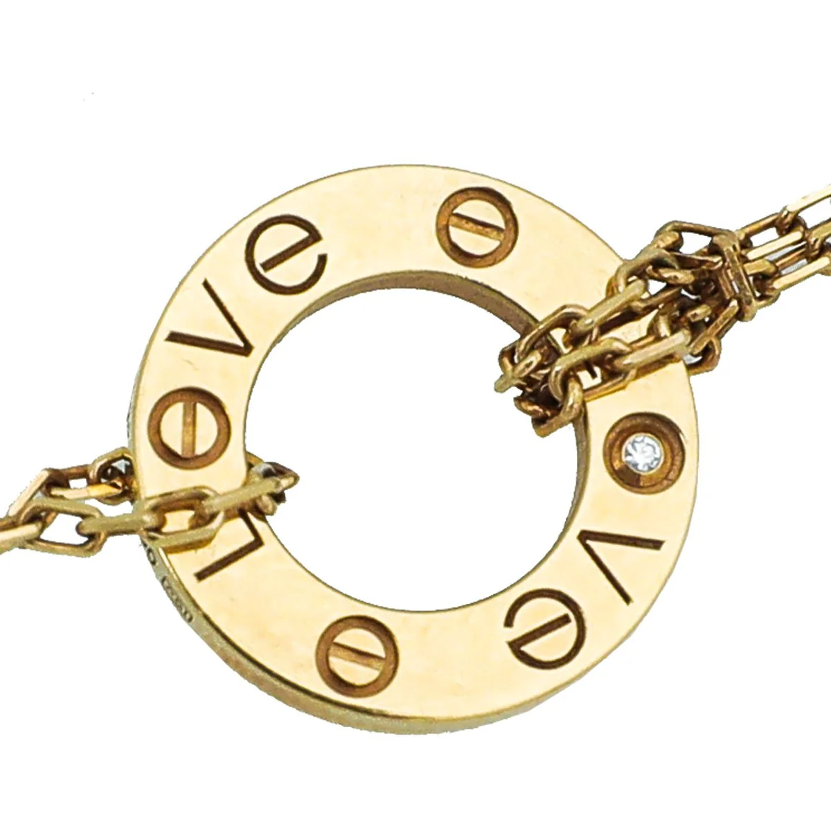 Cartier 18K Yellow Gold 2 Diamonds Love Double Chain Bracelet