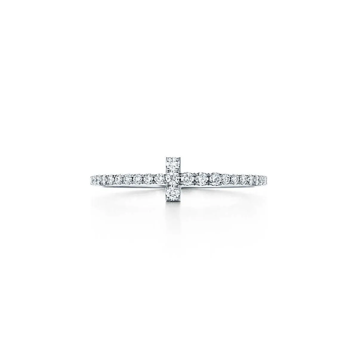 Fine Jewelry Tiffany T 925 Silver Cross Fully-diamonds Ladies Wire Band Ring