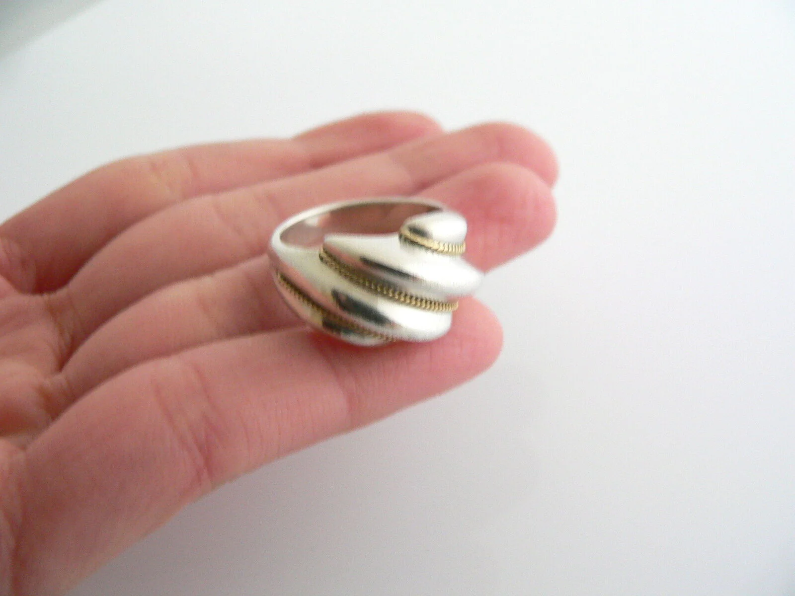 Tiffany & Co Silver 18K Gold Shrimp Twist Ring Band Sz 5.75 Rare Statement Gift