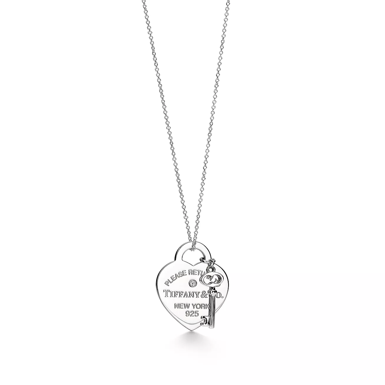 Replica Return to Tiffany Heart Tag and Key Necklace in Sterling Silver with a Diamond, Medium