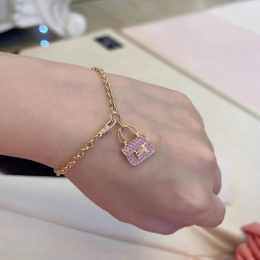 Hermes Pink Diamond Bag Bracelet