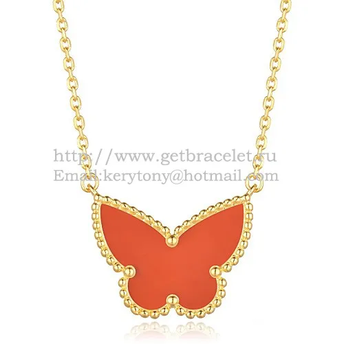 Van Cleef Arpels Lucky Alhambra Butterfly Pendant Yellow Gold With Carnelian Mother Of Pearl
