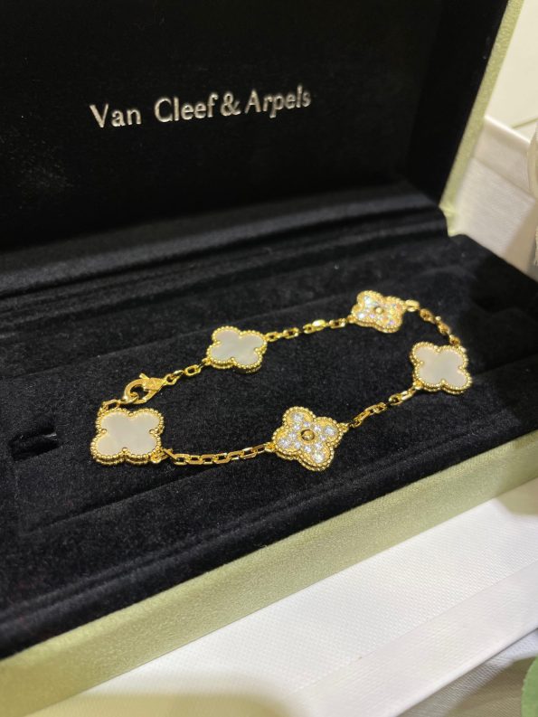 Van Cleef Bracelet Dupe, White& Diamonds Clover Bracelet