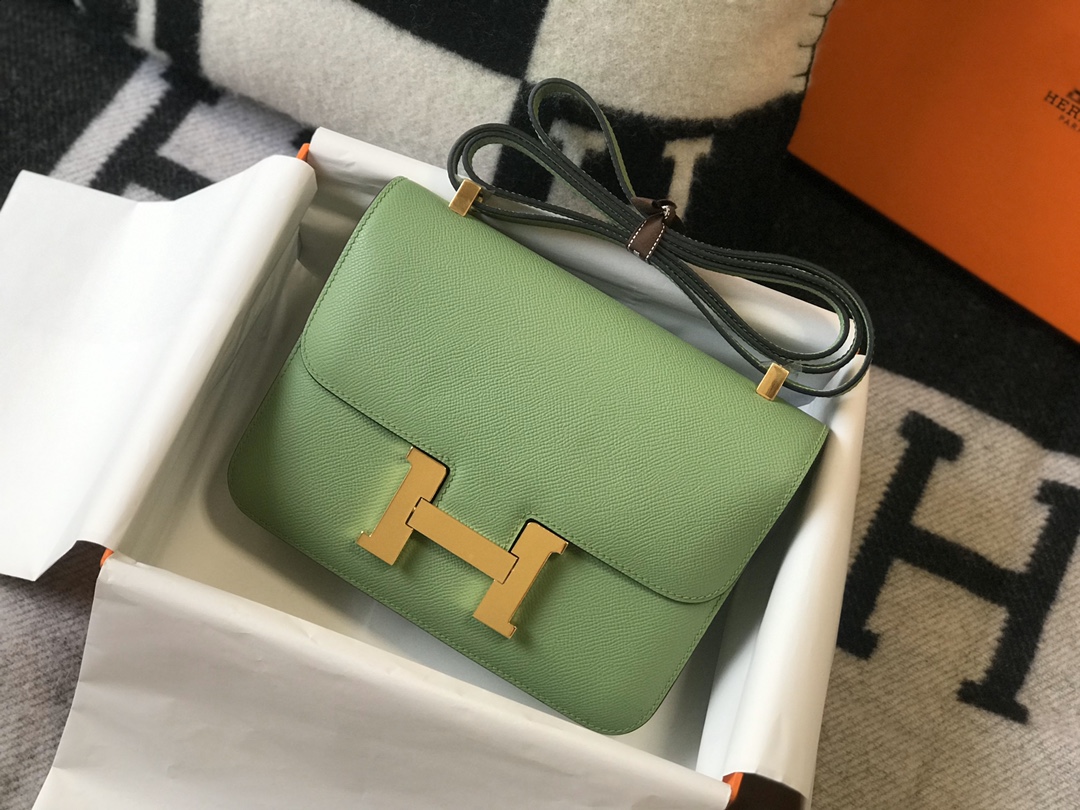 Replica Hermes Constance Bag Epsom Leather Avocado Green Wiht Gold 18cm and 23cm