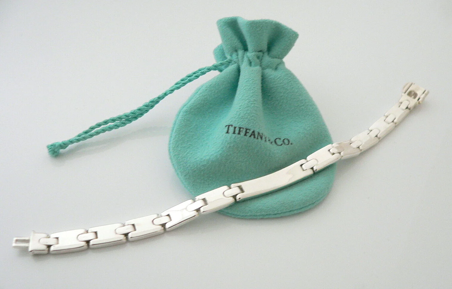 Tiffany & Co Silver Rectangle ID Link Bracelet Bangle Gift Pouch Personalize