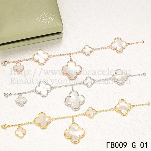 Van Cleef & Arpels Magic Alhambra Bracelet 5 Motifs Yellow Gold With White Mother Of Pearl