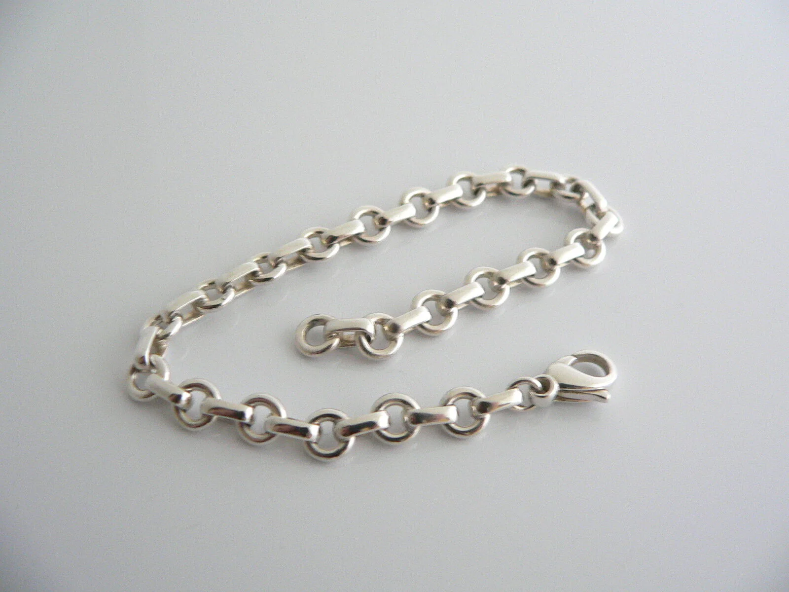 Tiffany & Co Donut Bracelet Bangle Chain Link 8.5 Inch Longer Silver Gift Pouch