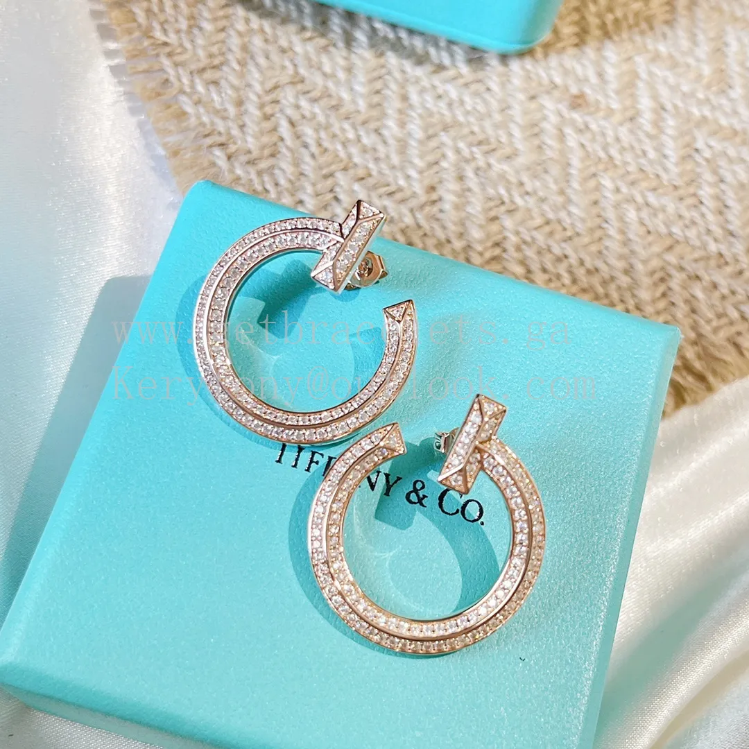 Tiffany T T1 Open Hoop Earrings in Rose Gold/White Gold With Pave Diamonds
