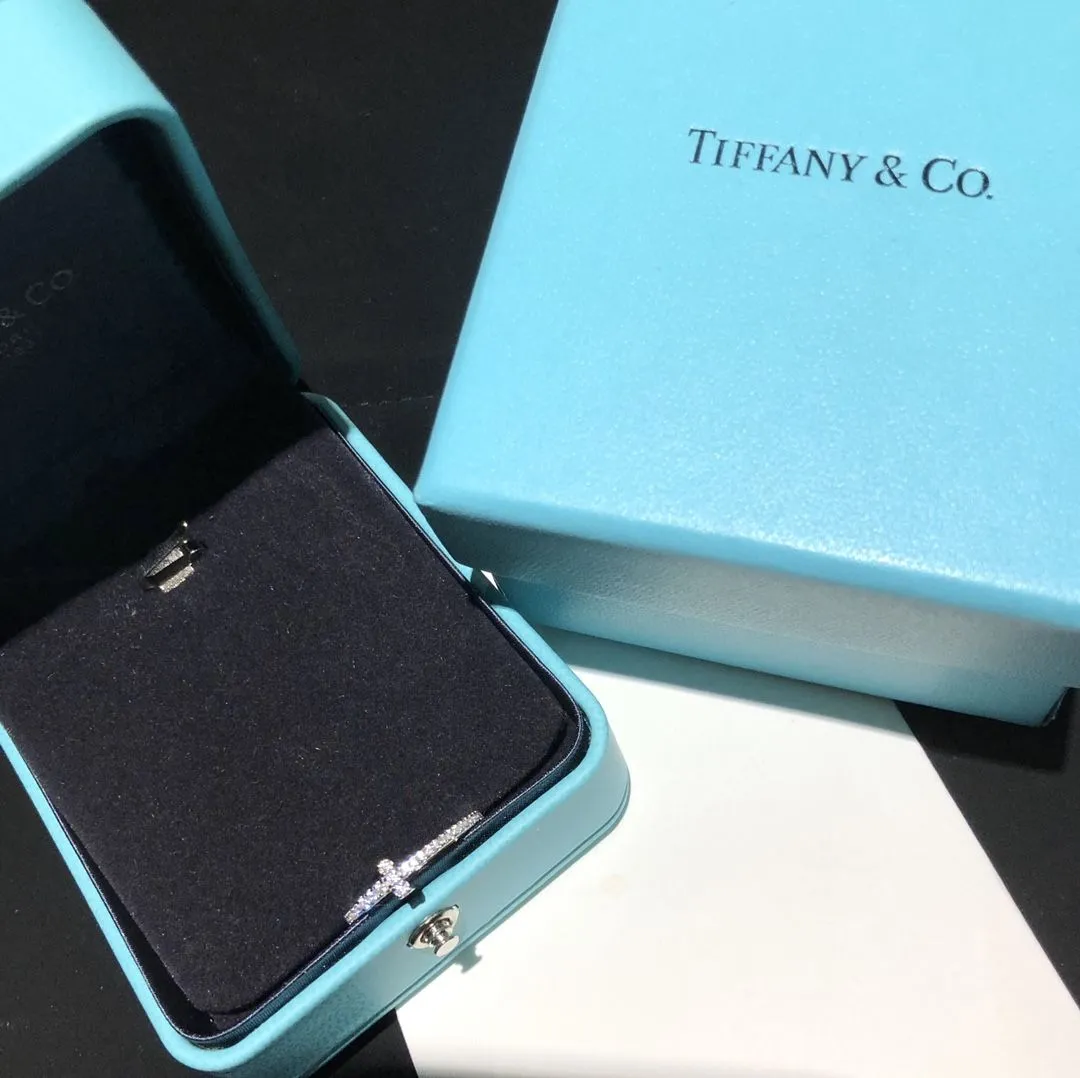 Fine Jewelry Tiffany T 925 Silver Cross Fully-diamonds Ladies Wire Band Ring