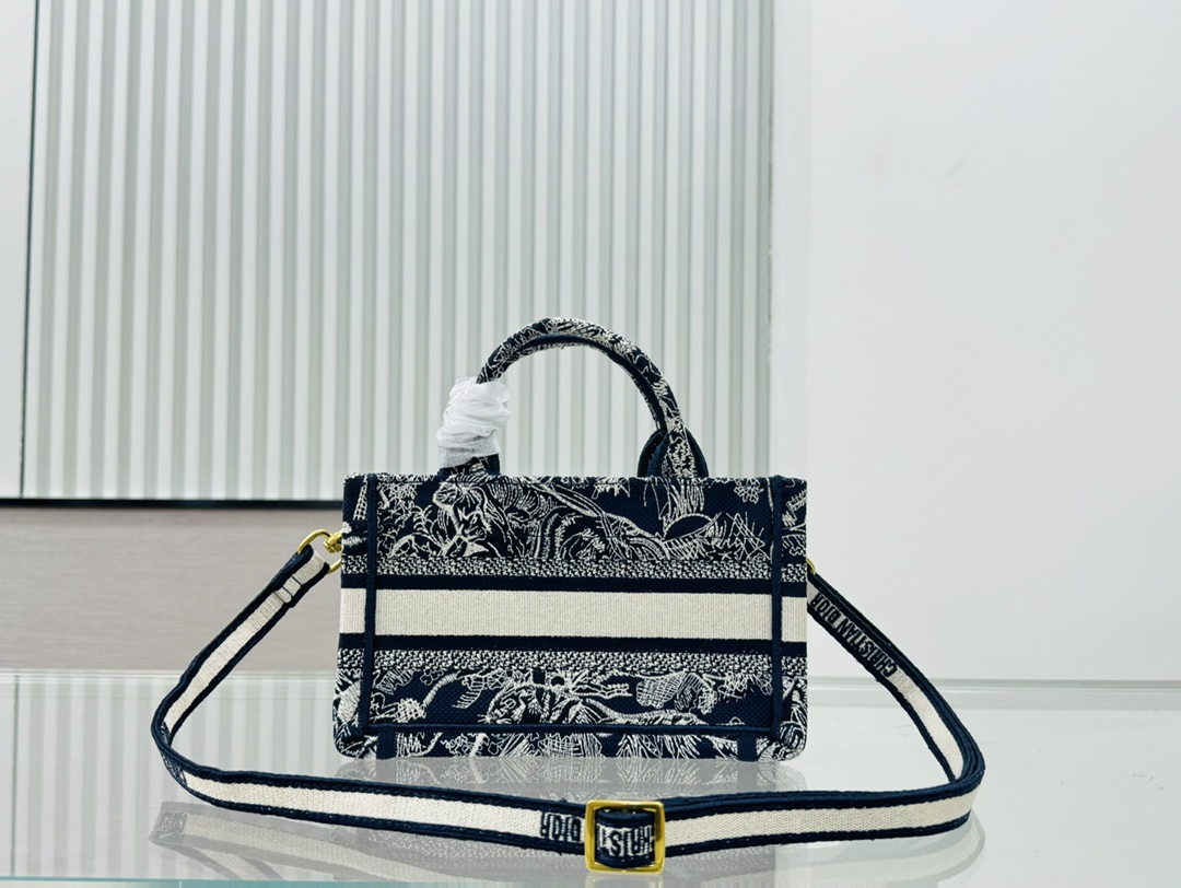 Dior Book Tote Mini Black And Blue Tiger Embroider Shoulder Bag Handbag