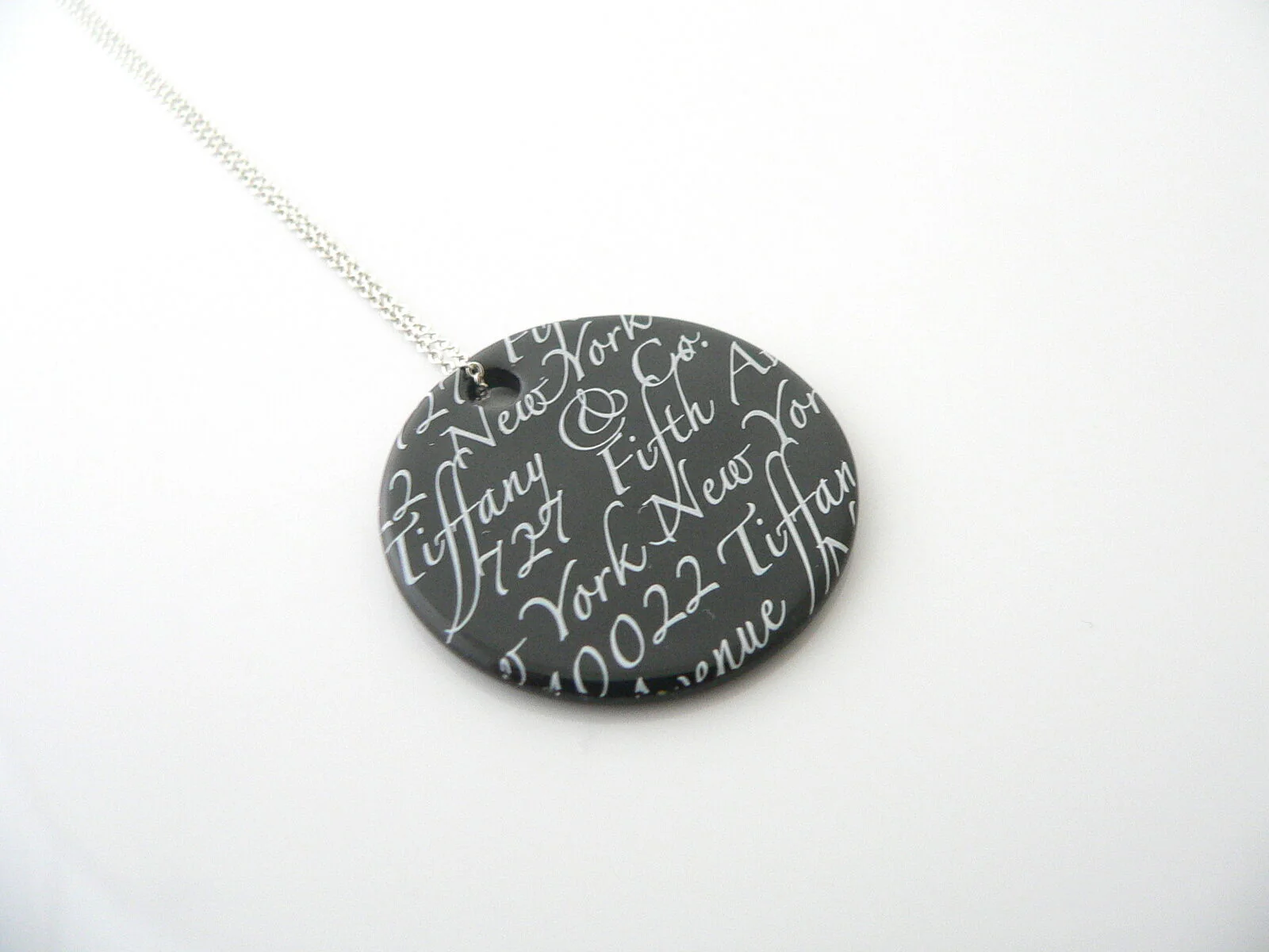 Tiffany & Co Silver Black Bone Notes Circle Necklace Pendant Chain Gift Love