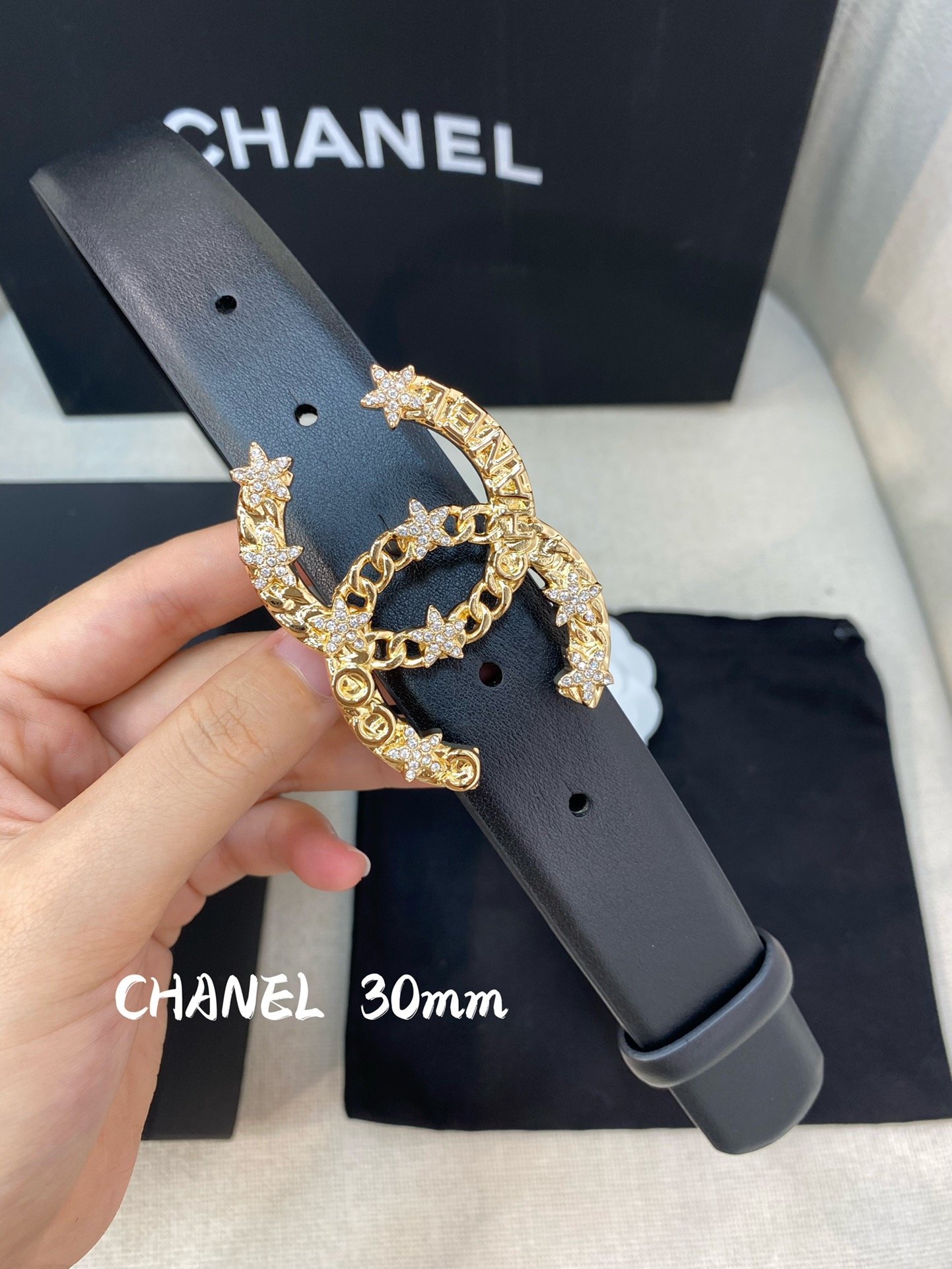 Chanel Belt With Double C Buckle Black Women Belt 30MM
