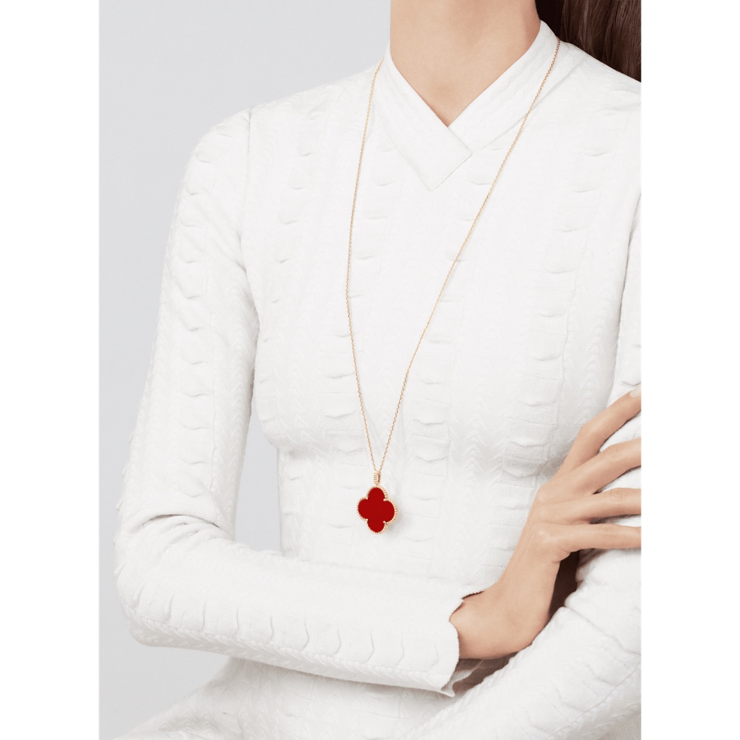 Clover Necklace,Van Cleef Four Leaf Clover Necklace Dupe, Magic Alhambra long Necklace, Sliver & Gold-Plated & Logo Stamp