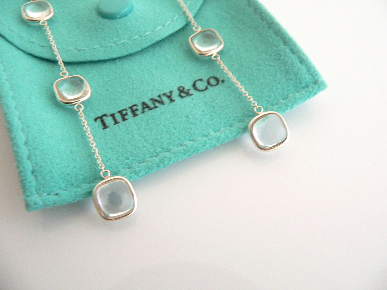 Tiffany & Co Silver Rock Crystal Dangling Dangle Earrings Gift Pouch Picasso